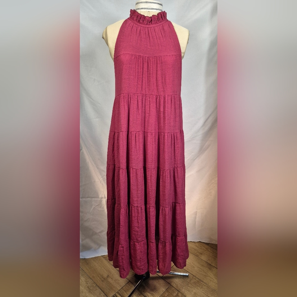 Sleeveless Mock Neck Tiered Maxi Dress by Entro Clothing